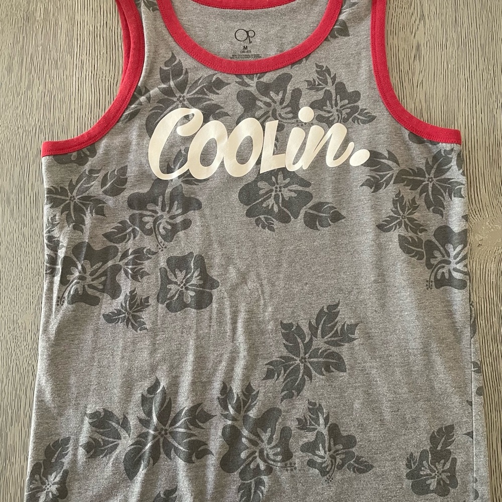 Gray/Red Hibiscus Floral Tank Top